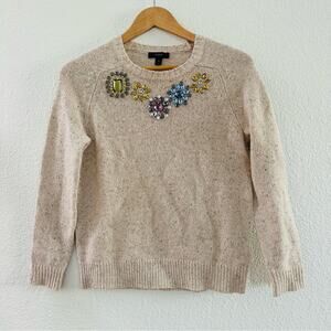 J Crew Lamb Wool Donegal Jeweled Sweater Size XS